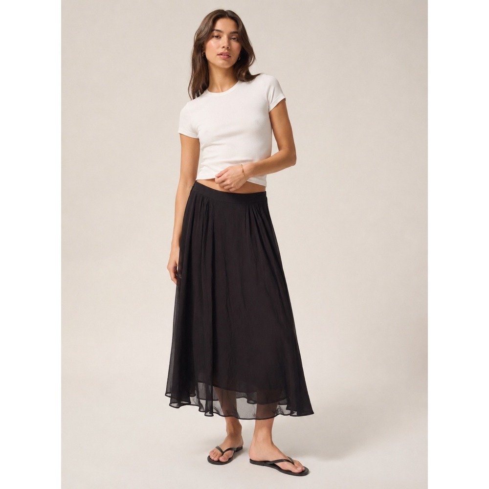 Little Moon Aritzia Pleated Chiffon Maxi Skirt Classic Black High Rise Size 0/XS